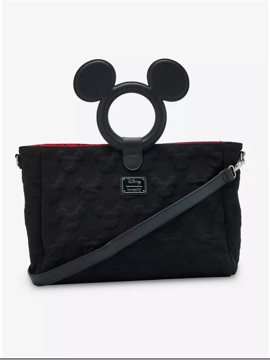Loungefly Handbags - Loungefly Black Embossed Mickey Tote with Ear Top Handle and Crossbody Strap NWT